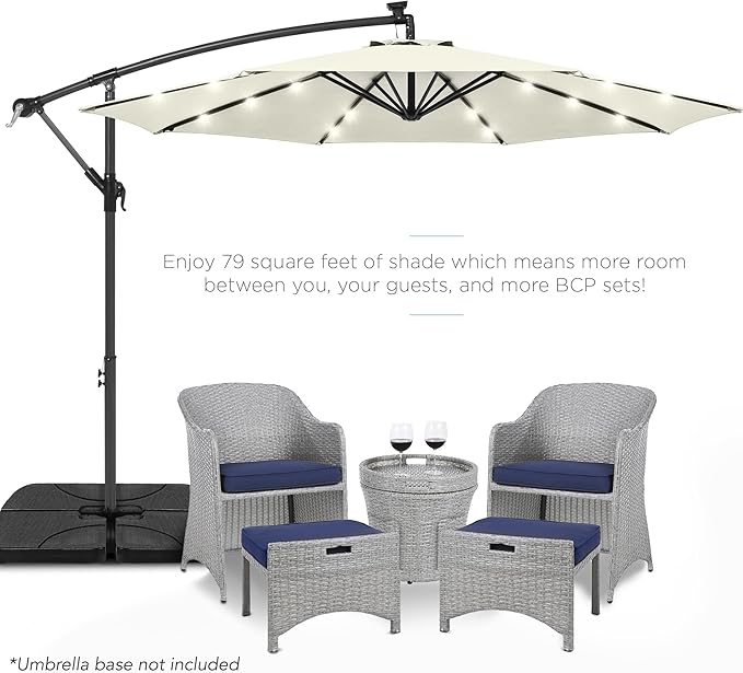 Best Choice Products 10ft Solar LED Offset Cantilever Hanging Market Patio Umbrella, 8 Sturdy Ribs, Easy Adjustment - Ivory