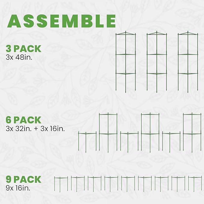 Tomato Cage - Large Trellis Stakes and Plant Support Structures for Vegetables and Climbing Plants - Tall Tomato Cages for Garden, Pots, Raised Garden Bed Outdoor Supplies (3 Pack - Up to 48")