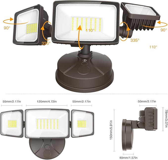 Onforu 2 Pack 75W Flood Lights Outdoor, 7000LM LED Floodlights Switch Controlled, IP65 Waterproof Exterior Lighting Fixture with 3 Adjustable Heads, 6500K Security Light for Eave Garage Yard