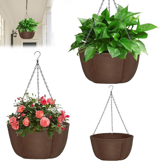 Hanging Baskets for Plants Outdoor, 12 Inch 3 Pack Hanging Planters for Outdoor Plants, Breathable Water-Draining, Hanging Pots for Plants Indoor with Chain Hanging Pot for Garden Porch Patio Balcony