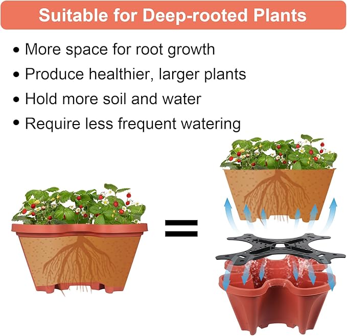 GameXcel Vertical Planter 6 Tier Stackable Planters Garden Planters Strawberry Herb Flower and Vegetable Planter Indoor Outdoor Gardening Pots with Removable Wheels and Tools