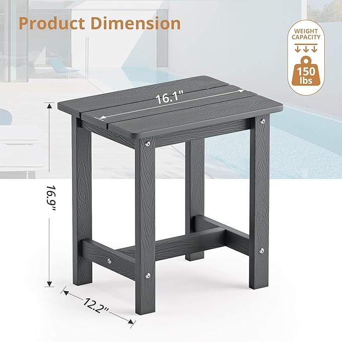 LUE BONA Outdoor Side Table Set of 2, HDPS Small Outdoor Table, Adirondack Side Table, Outside End Table for Patio, Deck, Pool, Weather Resistant/Easy Maintenance, Dark Gray