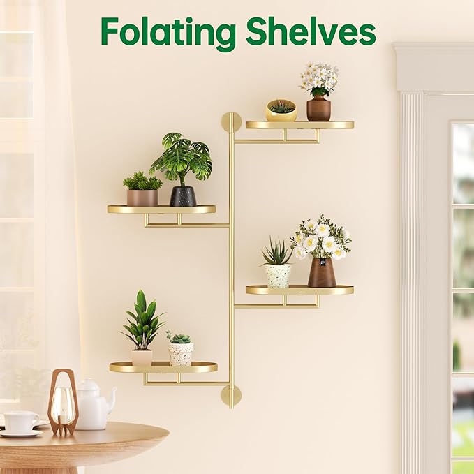 Rotating Window Shelves for Multiple Plants Indoor,4-tier Metal Corner golden Plant Stand Holder Floating Hanger Shelf for Wall，Windows Sill Gifts for Planter Lover to Enhance Home Decor