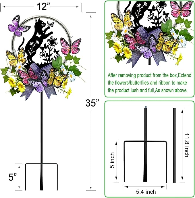 Cat Solar Lights Outdoor Garden,Silhouette Cat with Butterflies Waterproof Garden Stake for Yard, Lawn,Best Gifts for Women