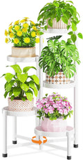 LASZOLA 5 Tiered Folding Tall Plant Stand Indoor for Multiple Large Planter, Heavy Duty Metal Adjustable Flower Rack for Narrow Corner, Sturdy Vertical Spiral Shelving Holder for Modern House, White