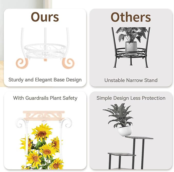 LASZOLA 2 Tier White Metal Plant Stand for Multiple Large Planters Indoor Outdoor Organizer, Heavy Duty Tall Flower Stand for Corner Patio Bathroom Office, Modern Sturdy Vertical Iron Rack, Cat Proof
