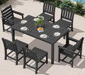 SERWALL 7-Piece Outdoor Dining Set, 60" - 83" Expandable Outdoor Dining Table and 6 HDPE Chairs, All Weather HDPE Outdoor Furniture Set for Backyard, Garden, Black