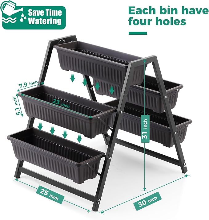 Raised Garden Planter Bed, Tiered Planter Stand with 5 Boxes, 25" Long*30" Wide*31" Tall, Vertical Raised Garden Bed for Herbs, Flowers, or Vegetables in Patio Balcony Indoor Outdoor