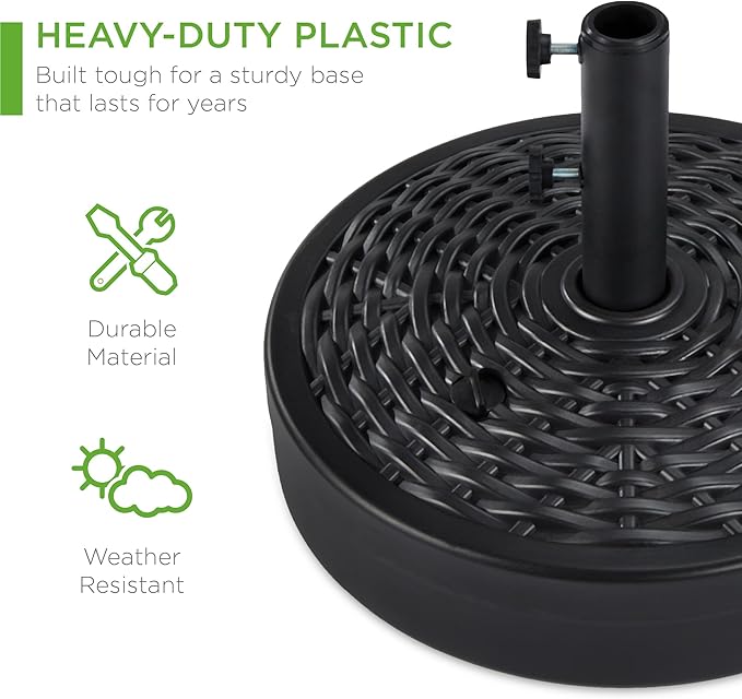 Best Choice Products Fillable Umbrella Base Stand, Round Faux Wicker Plastic Patio Umbrella Base Stand, Pole Holder for Outdoor, Lawn w/ 55lbs Weight Capacity, 2 Adjustment Knobs