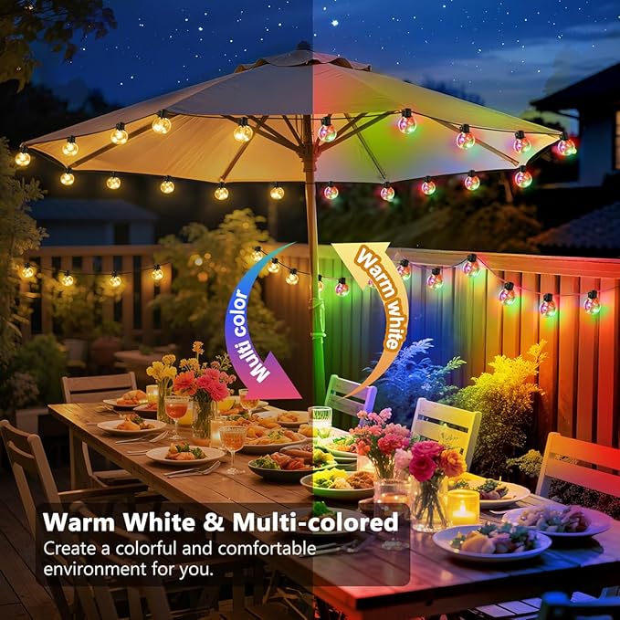 Outdoor String Lights Battery Powered, 22ft 20 LED Bulbs Hanging Patio Lights Dimmable w/Timer & Remote, Globe Bulb Shatterproof Waterproof for Outdoor Indoor Decor - Warm White & Multicolor