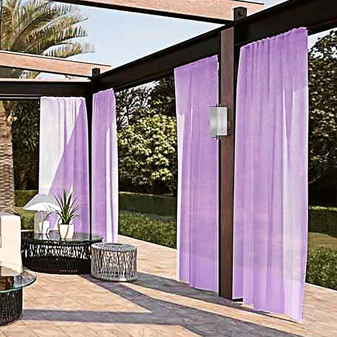 SpaceDresser Waterproof Outdoor Sheer Curtains for Patio - 2 Panels Rod Pocket Indoor Voile Sheer Curtain for Living Room,52W x 96L inch, Lavender