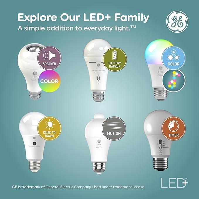 GE LED+ Dusk to Dawn A19 LED Light Bulbs, Automatic On/Off Outdoor Light, 8.5W, Soft White (3 Pack)