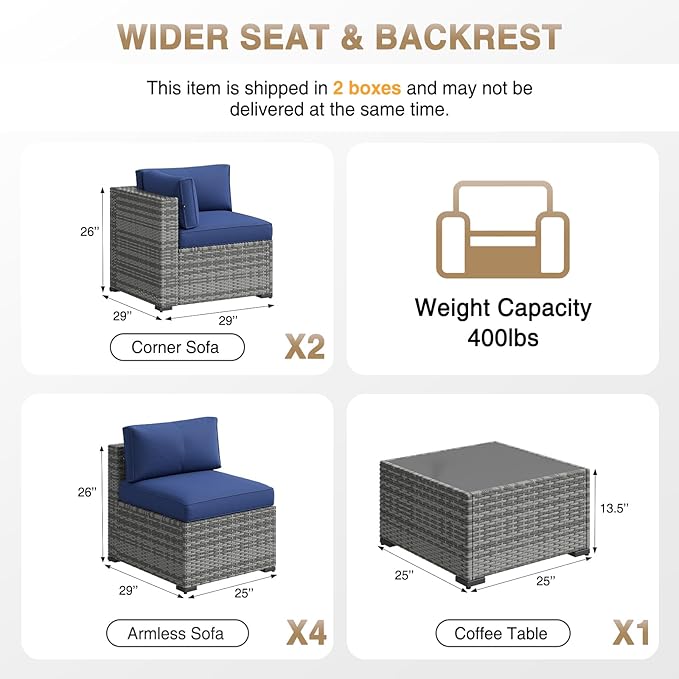 Aoxun Patio Furniture Sets, 7-Piece Outdoor Patio Furniture with Thick Cushions, Wicker Outdoor Conversation Set Sectional Sofa for Backyard, Poolside, Garden
