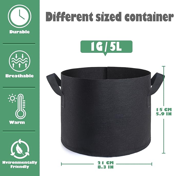 GROWTNT 1 Gallon Grow Bags 24 Pack,1 Gallon Fabric Pots,Garden Bags to Grow Vegetables,Planter Bag for Vegetables,Garden Pots with Two Handles.