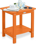 Y&M Outdoor Side Table, HIPS Adirondack Small Double Layer Table, Waterproof Square Outside Table, Balcony End Tables for Patio, Pool, Porch, Deck, Indoor or Outdoor Use, Orange