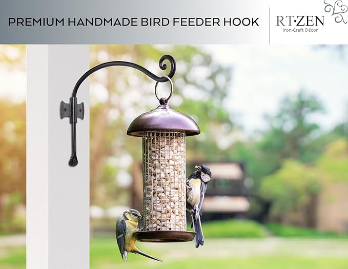 RTZEN Plant Hangers Indoor or Outdoor - Wrought Iron Metal Hanger Indoor Hook - Heavy Duty Wall Bracket Hooks for Hanging Plants Baskets Lanterns Wind Chimes - 2 Pack (Black Axe-Shape Hooks)