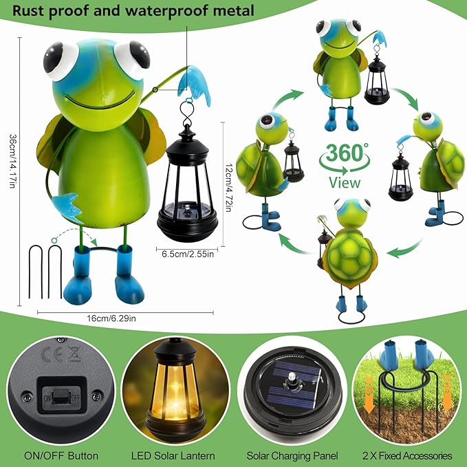 Garden Decor Turtle Solar Statues,Unique Garden Statues Turtle with Solar Lantern Waterproof, Birthday Gifts for Women Mom Grandma, Front Patio Balcony Yard Art Lawn Ornaments Porch Outdoor Decoration