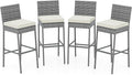 HAPPYGRILL Patio Wicker Barstools Set of 4, Outdoor Bar Height Chair w/Soft Seat Cushion & Cozy Footrest, Heavy-Duty Metal Frame, 400 lbs Max Load, Rattan Armless Bar Chairs