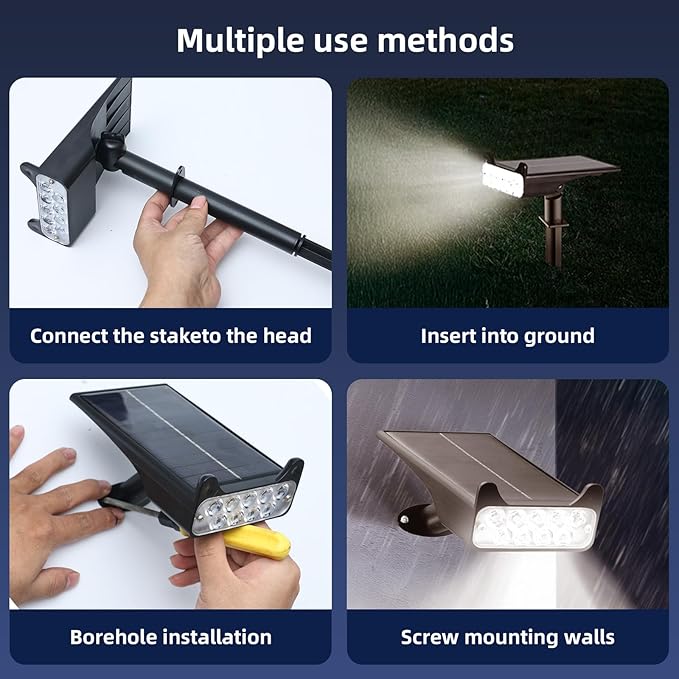 Solar Spotlights Outdoor Waterproof Landscape Path Lights Solar Dusk to Dawn Outdoor Lighting 4 Brightness Modes for Garden Pathway Tree Driveway Porch Yard