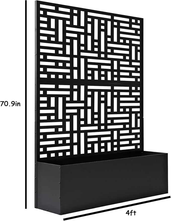 Oakland Living 6 ft. X 4 ft. Black Freestanding Metal Privacy Screen Room Divider with Flower Box