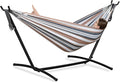 PNAEUT Double Hammocks with Stand for Outside, Portable Space Saving Heavy-Duty Steel Frame for Indoor Outdoor Patio Yard, Easy Assembly, 2 Person 450 lbs Capacity (Coffee)