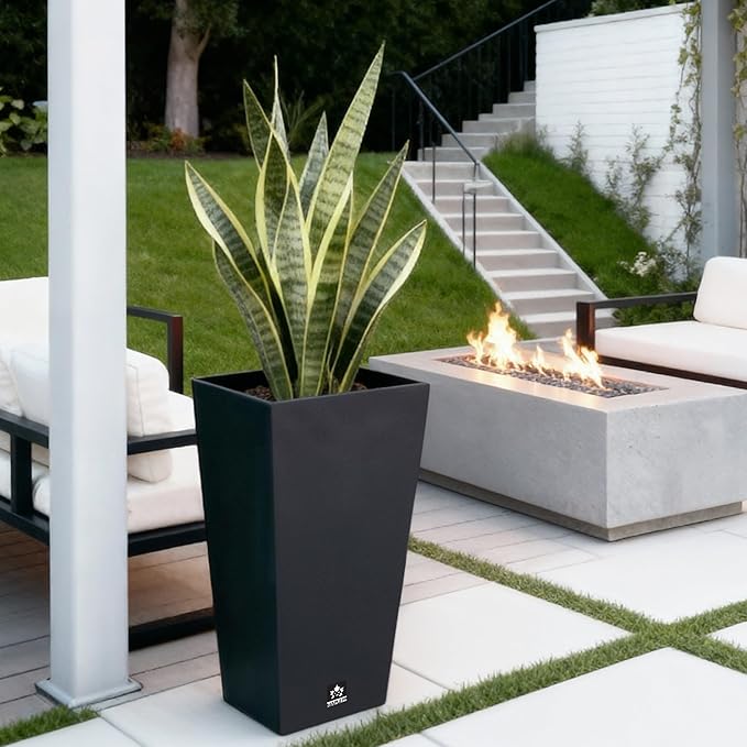 Outdoor Planter 30 Inch – Large Tall Planters for Outdoor and Indoor Plants, Modern Tapered Design, Weather Resistant with Drainage Holes and Removable Insert Tray