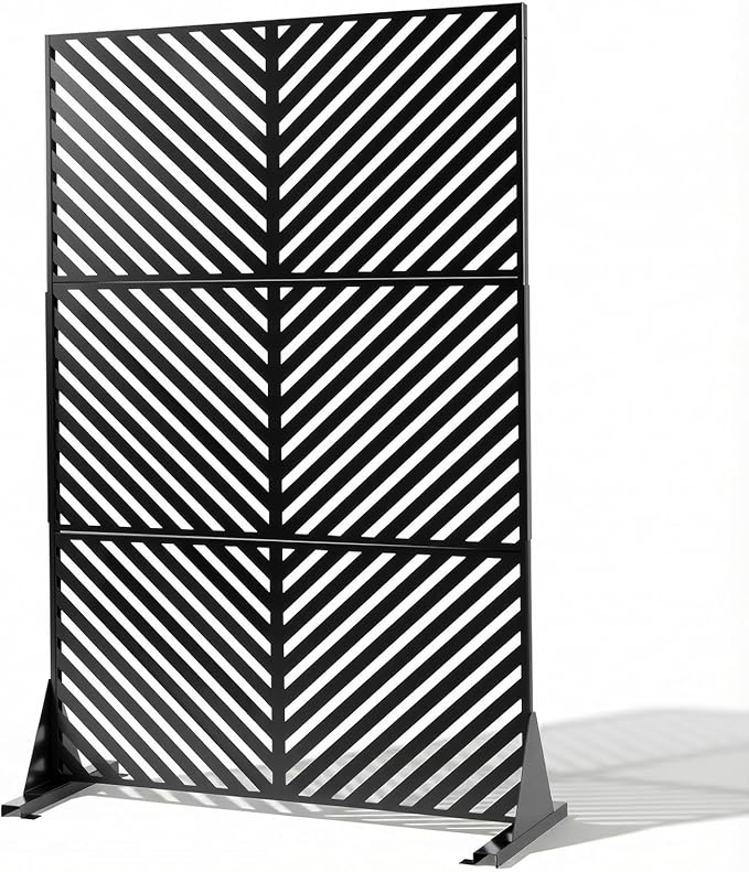 VINGLI Privacy Fence Panels, 72H’’ x 47W’’ Metal Privacy Screen Freestanding, Decorative Privacy Panels for Patio Garden Pool, Outdoor & Indoor (Diagonal Stripe)