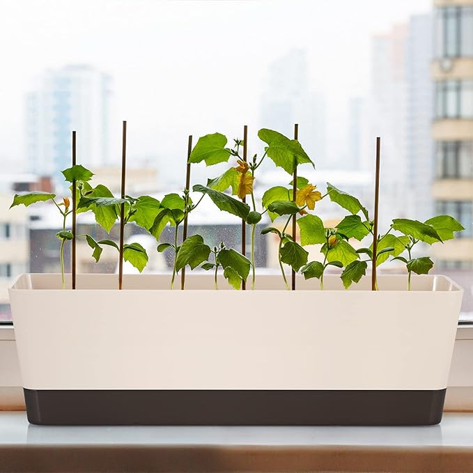 Skelang 3 Pcs Rectangular Plant Pot, 16.7" Flower Planter Box, Windowsill Container for Succulent, Herbs, Vegetable