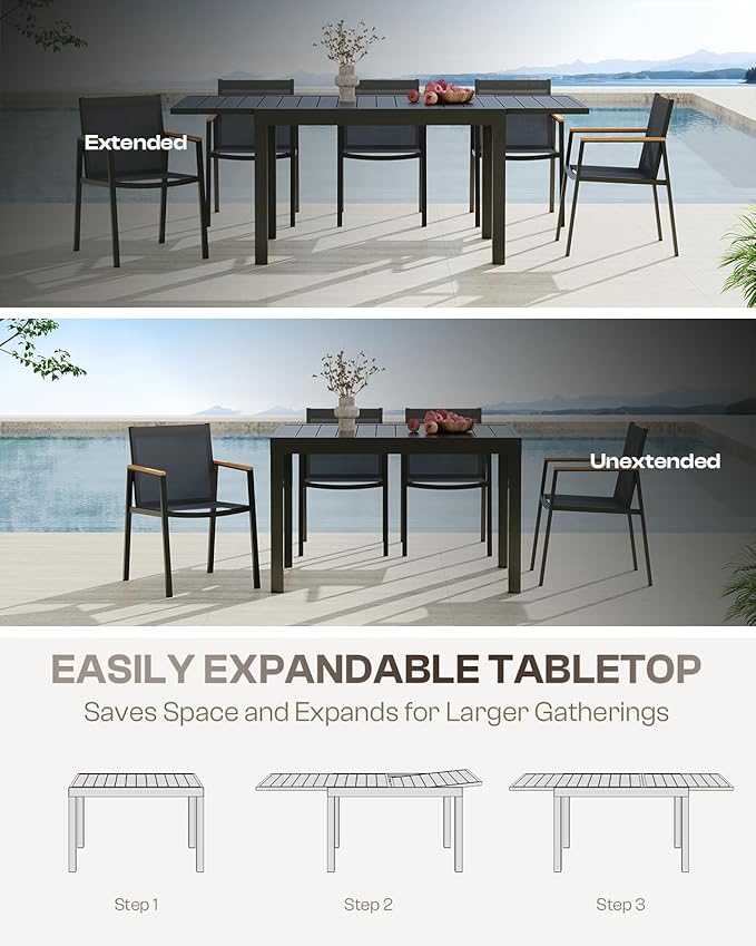 Outdoor Dining Chairs Set of 2, Aluminum Patio Dining Chairs with Textilene Fabric & HDPS Armrest for Ergonomic Design, All-Weather Outdoor Furniture for Garden and Indoor, Gray