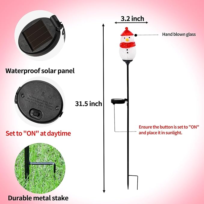 Solar Powered Garden Stake Lights Outdoor, Cute Animal Outdoor Figurine Lights Ornament Statue Decor for Pathway, Patio, Red Snowman
