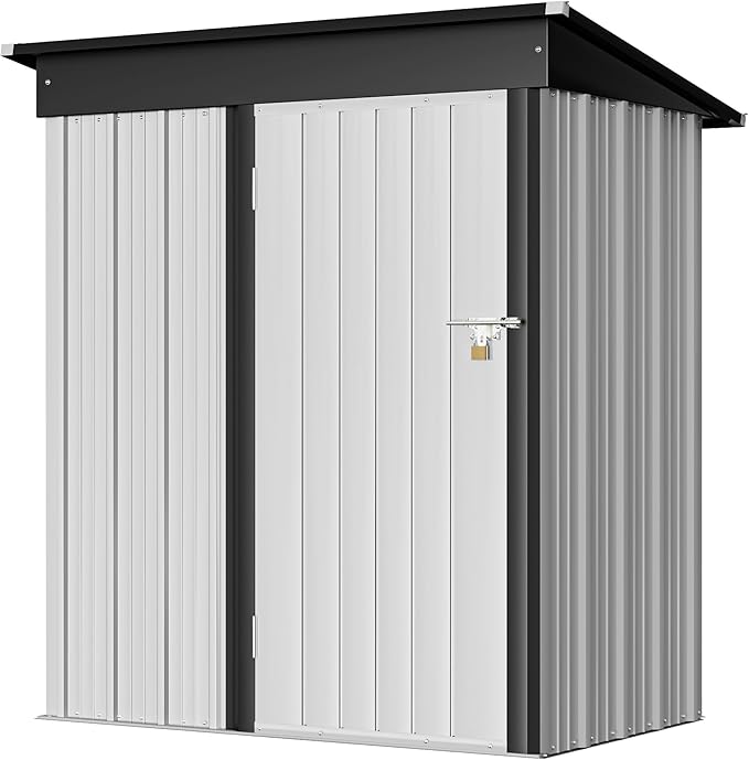 Greesum Metal Outdoor Storage Shed 5FT x 3FT, Steel Utility Tool Shed Storage House with Door & Lock, Metal Sheds Outdoor Storage for Backyard Garden Patio Lawn, White