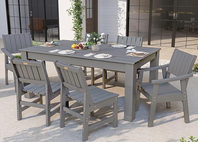 ZHUSI Patio Table and Chairs Set,HDPE Outdoor Dining Set with Umbrella Hole for Backyard, Poolside, Porch,All Weather,Grey