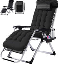 VINGLI Padded Zero Gravity Chair, Lounge Chair with Removable Cushion & Tray， Folding Reclining Patio Chairs， Recliner Chair for Lawn，Indoor Outdoor-Black