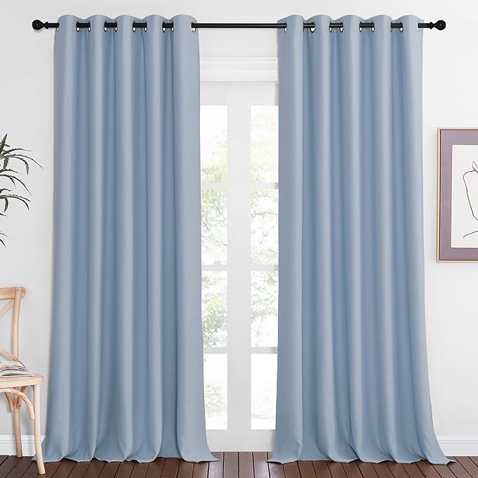 NICETOWN Blackout Curtain Drape for Bedroom - Light Reducing Thermal Insulated Solid Grommet Room Darkening Window Curtain 90 inches Long for Living Room (Vintage Blue, 1 Piece, W66 x L90)