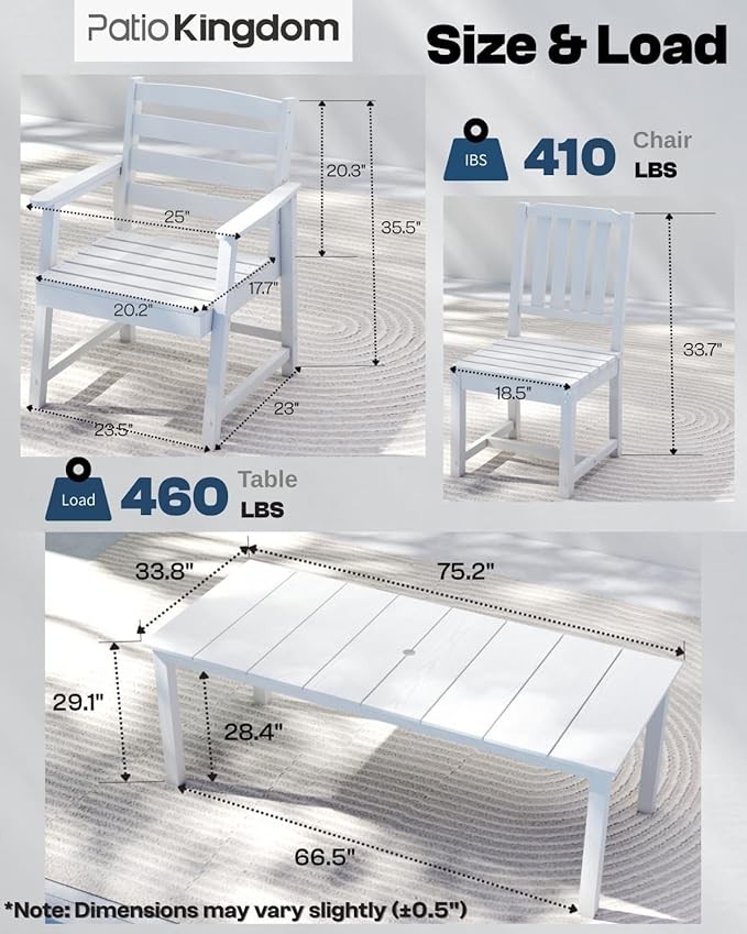 White 9-Piece Outdoor Dining Set with Beige 11FT Cantilever Umbrella, 75.2'' HDPE Table & Chairs for 8, Weather-Resistant Furniture with Umbrella Hole for Patio, Lawn, Poolside