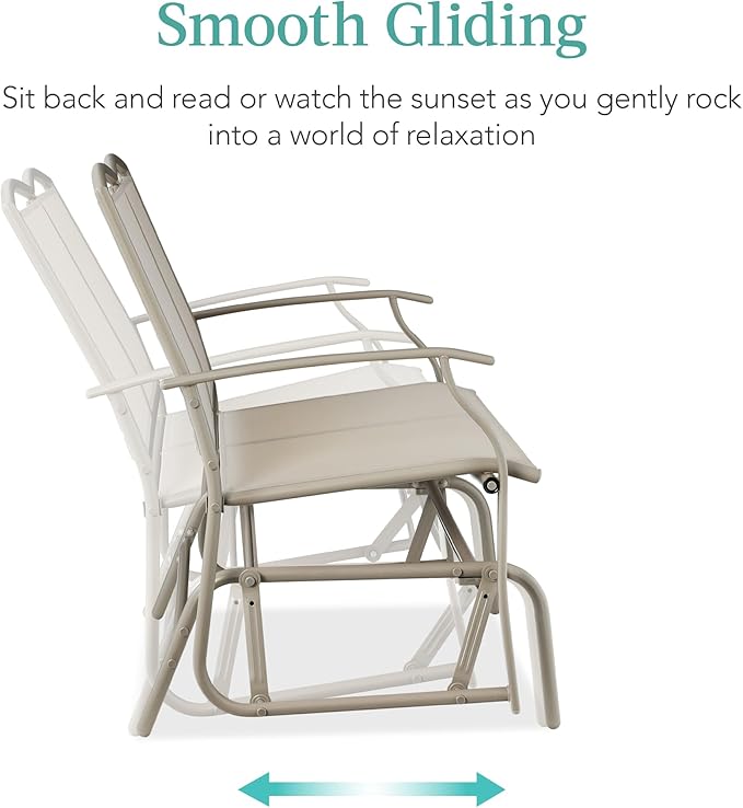 Best Choice Products 2-Person Outdoor Patio Swing Glider Steel Bench Loveseat Rocker for Deck, Porch w/Textilene Fabric, Steel Frame - Taupe