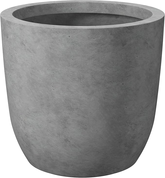 Kante 13.4" Dia Round Concrete Planter, Large Outdoor Modern Indoor Decorative Plant Pots with Drainage Hole and Rubber Plug for Home and Garden, Natural Concrete