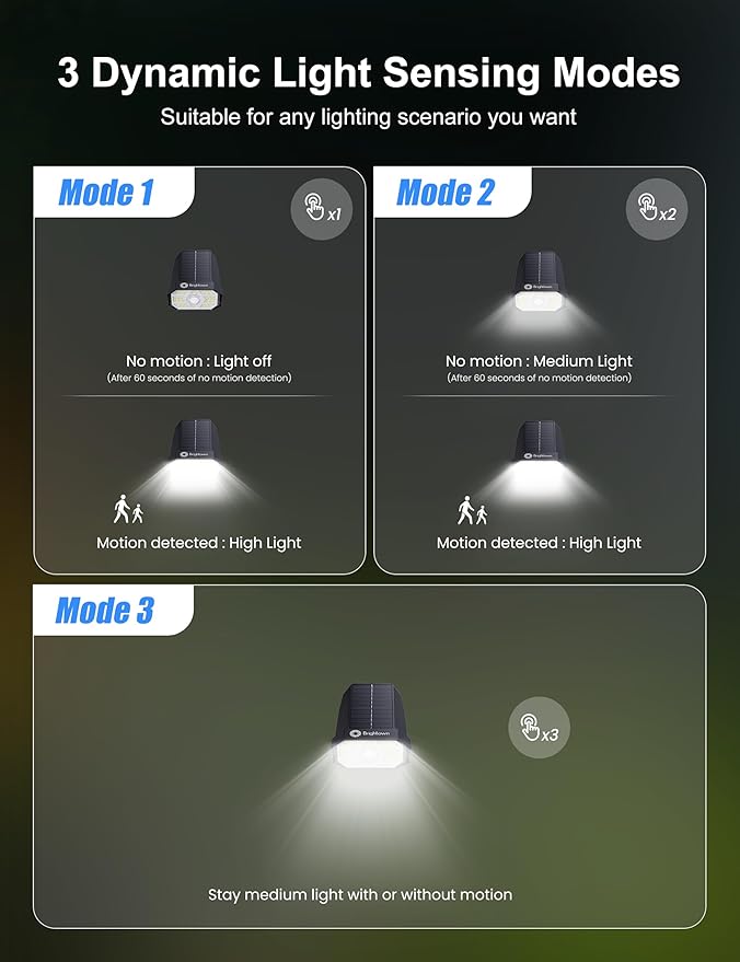 Brightown 6 Pack Solar Motion Lights Outdoor Waterproof, Motion Sensor Spot Lights- 58 LED/3 Modes Solar Powered Spotlights 2-in-1 Auto On/Off for Outside Yard Wall Garden, Cool White