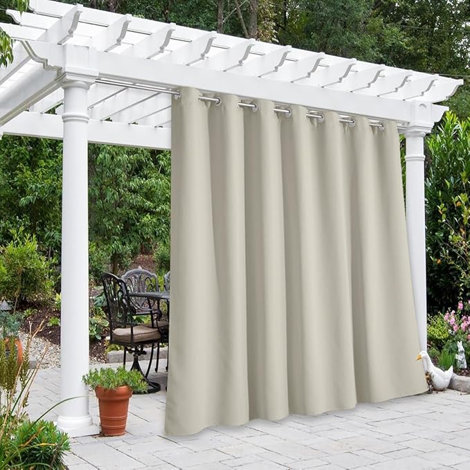 NICETOWN Outdoor Curtains for Patio W100 x L95 inch 2 Pieces, Sun Blocking Screen Shades 100% Privacy for Porch, Pergola, Lanai, Outside Deck, Weatherproof Blinds for All Season, Natural