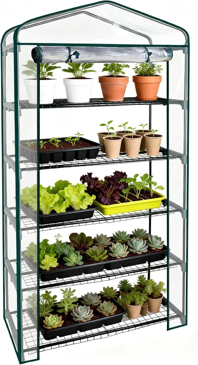 Worth Garden 50% Extra Wide Mini Greenhouse 5 Tier Portable Plant Green House 40in Wide -Sturdy Gardening Shelves with PVC Cover - Indoor & Outdoor Wheatgrass Growing - 19″x40″x75″