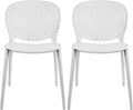 2xhome Set of 2 Patio Dining Chairs | Modern Stackable Outdoor Pool Side Chair | Weather Resistant Plastic for Yard, Porch, Balcony, Kitchen, White
