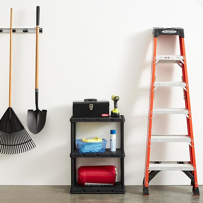 Gracious Living 3 Pack Light Duty Storage Shelves, Knect-A-Shelf 3-Shelf Ventilated Shelving Rack Organizer for Home, Garage, Basement, Laundry, Black