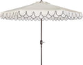 SAFAVIEH 9ft Outdoor Patio Umbrella, Round, Valance, Ivory & Black Trim, Auto Crank Tilt, UV Resistant for Deck, Backyard, Poolside (PAT8006E)