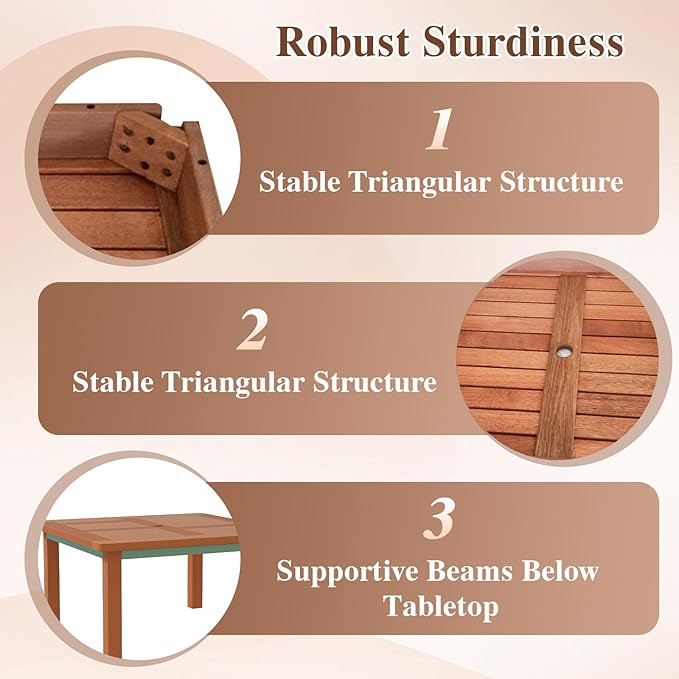 Tangkula Patio Coffee Table with Umbrella Hole, 35.5 Inches Outdoor Solid Square Wood Side Table with Slatted Tabletop & Teak Oil Finish, for Yard, Balcony, Deck