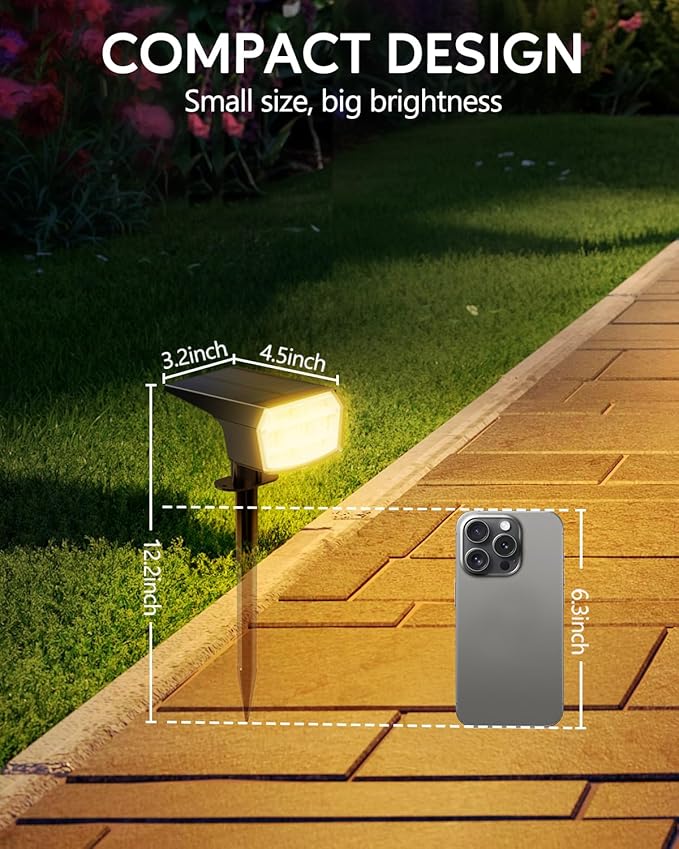 HIBOITEC Solar Spot Lights Outdoor Waterproof 59LED Landscape Lights Solar Powered Uplights Adjustable Brightness Dusk to Dawn for Outside Garden Yard Trees 8 Packs Warm White
