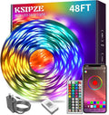 KSIPZE Led Lights for Bedroom 48ft Led Strip Lights with Remote RGB Color Changing Music Sync Bluetooth Smart App Control for Room Bedroom Lighting Flexible Home Décor