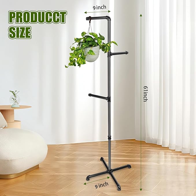 Hanging Plant Stand, Plant Hanger Indoor, Corner Hanging Plant Stand, Black Metal Holder for Bedroom, Living Room, Garden, Balcony