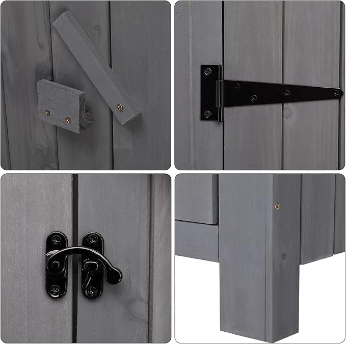 Outvita 70in Outdoor Storage Shed, Waterproof Wooden Garden Storage Cabinet with Lockable Door, Grey