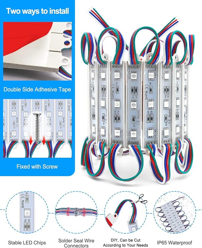 LED Storefront Lights for Business Waterproof Decorative Light for Advertising Letter Signs 4 Set 5050 SMD Window Strip Lights 40ft 80 Pieces LED Module Lights