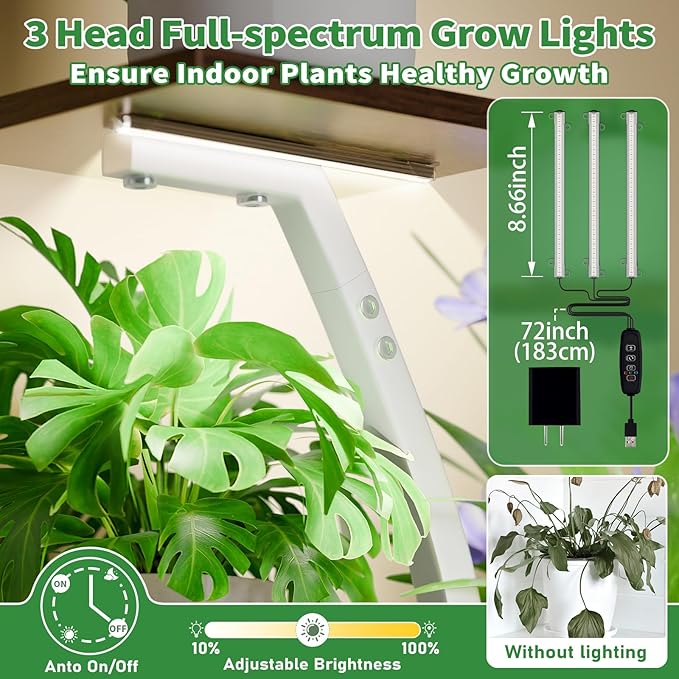 Plant Stand Indoor with Grow Lights, 6 Tiered Plant Shelf Indoor, 50" Corner Plant Stands for Indoor Plants, Lighted Tree-Shaped Plant Holder, Tall Flower Display Rack for Living Room, Patio（White)